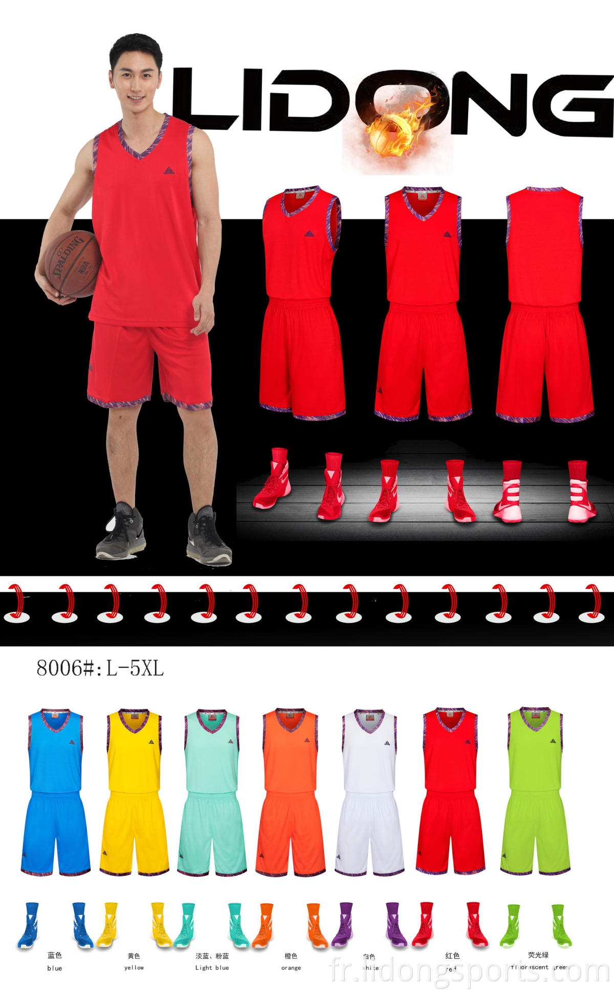 SUBLIMATION DE BASKETBALL DE BASKETBALL Couleur de conception d'uniforme
